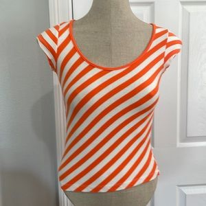 Y2K Fame striped top cap sleeve crisscross back orange white women size medium M